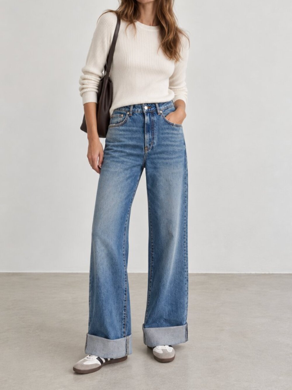 Pilcro Anthropologie Austyn High Rise Cuffed Wide Leg Jeans Medium Wash 27